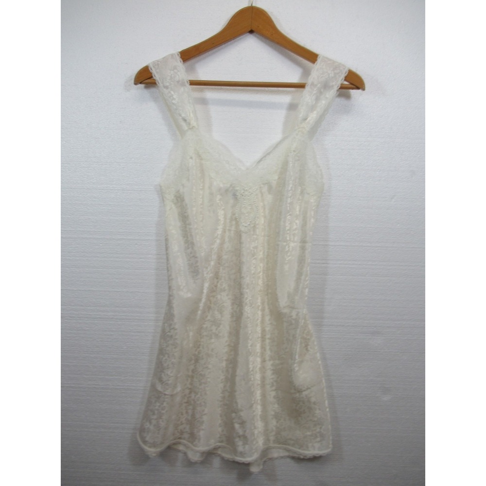 Vintage Lucie Ann II Satin Slip Babydoll Chemise Women Small Ivory Embroidered